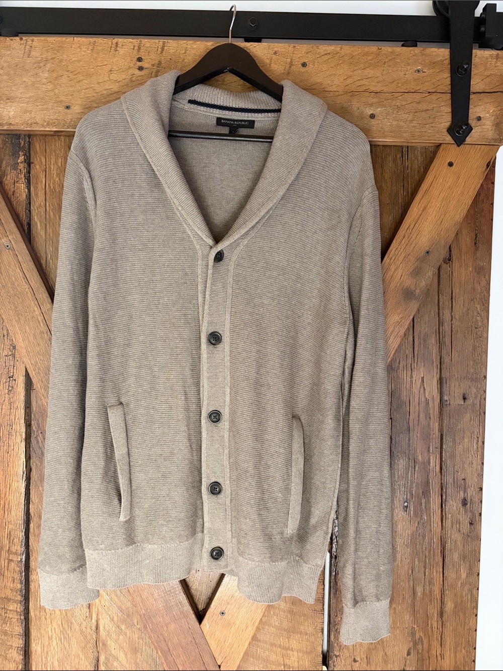 Banana Republic Men’s Large Greige Shawl-Collar Cardigan Sweater